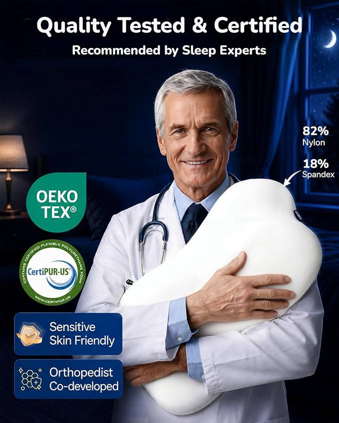 Cervical Pillow for Neck Pain Relief, Ergonomic Contour Memory Foam Pillow for Side Back Stomach Sleepers, Deep Sleep Pillow for Cloud-Soft Shoulder Support with Cooling Pillowcase, White