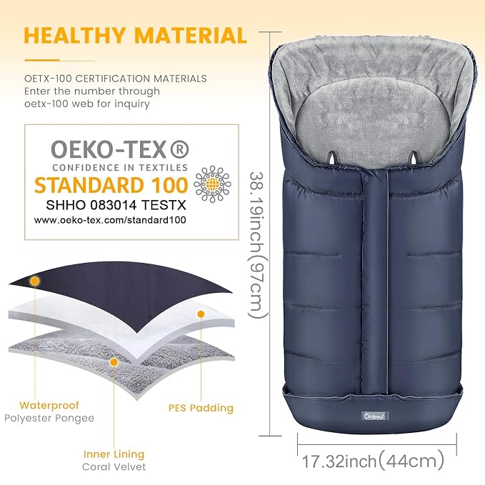 Orzbow Stroller Footmuff Universal - Weather-Proof Bunting Bag for Toddler, Warm Fleece Sleeping Bag for Cold Weather, Easily Attaches to Most Strollers, Baby Boys Girls Winter Essentials, Blue