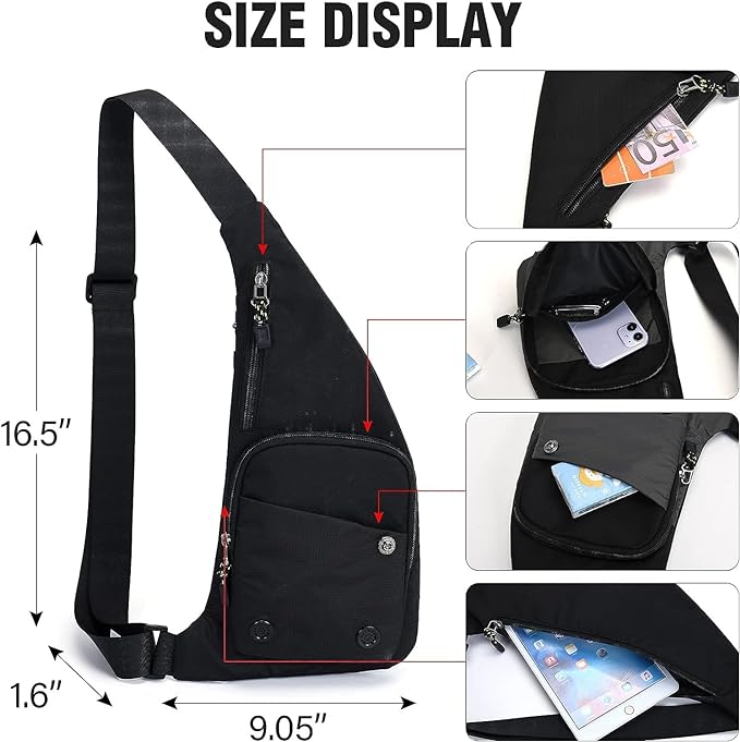 Peicees Water-resist Sling Bag Crossbody Bag for Men Slim Chest Backpack Man Purse Small Shoulder Bag for Travel Hiking