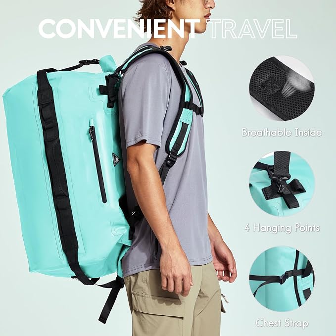 Haimont IPX7 Waterproof Roll-Top Dry Duffel Backpack | 60L/90L Sizes, 500D Tarpaulin, Welded Seams, Mesh Pockets, Boating & Kayaking