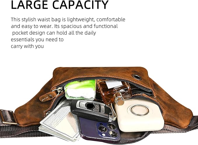 Water Resistant Canvas + Leather Hiking Riding Travel Fanny Waist Pack Small Phone Pouch For Men Women FB811-29 (W-8138-Brown)