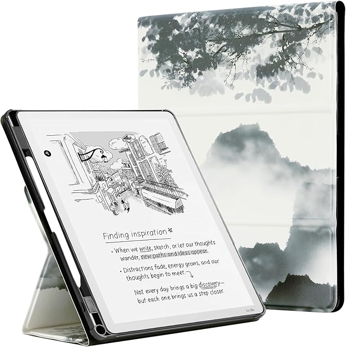 CoBak Case for 11" Kindle Scribe 3rd Generation 2025, Kindle Scribe Colorsoft with Two Viewing Angles - All New PU Leather Cover with Auto Sleep Wake, Pen Holder. Ink Painting