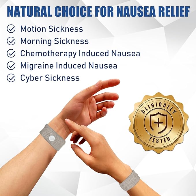 Hionfurt Motion Sickness Bands Anti Nausea Wristband for Adult and Kids Morning Sickness Relief for Pregnant Women Acupressure Nausea Relief for Car, Sea, Air Sickness - 3 Pairs Gray, Black, Blue