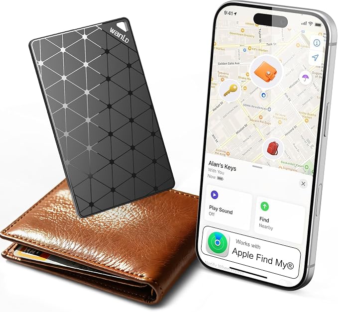 Wallet Tracker Card, [Apple MFi Certified] Ultra-Thin Item Finder Works with Apple Find My (iOS Only), Over 5-Year Battery Life, Slim Bluetooth Tracking Tag for Wallet, Luggage, Passport & Bags-Black