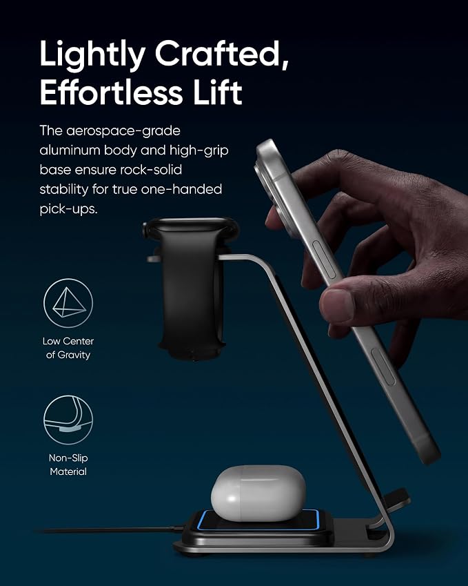 Intoval Aluminum 3 in 1 Wireless Charging Station for iPhone 17 16 15 14 13 12 11 Pro Max XR, Wireless Charger for Apple Watch 11 10 9 8 7 Ultra SE 3 2, Phone Charger for AirPods 4 Pro 2 3 (Pink)