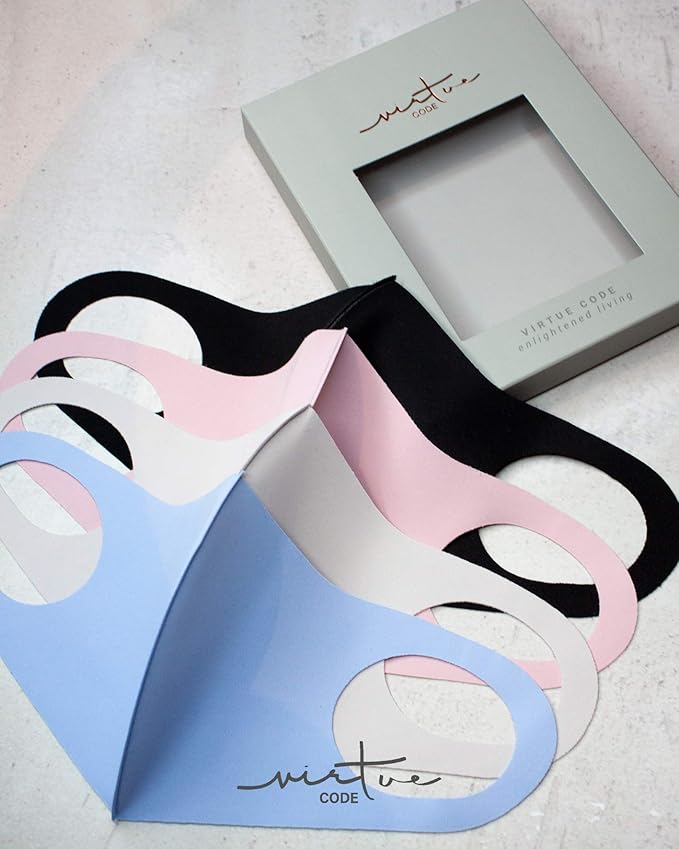 Virtue Code Second Skin Cloth Face Mask Pack. 4 Buttery Soft Masks Washable Fabric