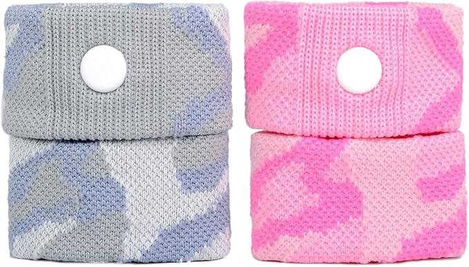 P6 Motion Sickness Bands for Adults Wristbands for Anti Nausea Sea Cruise Travel Car Pregnancy Morning Sickness All-Natural Non Drowsy Relief Acupressure Treatment (2 Pack Pink, Grey)