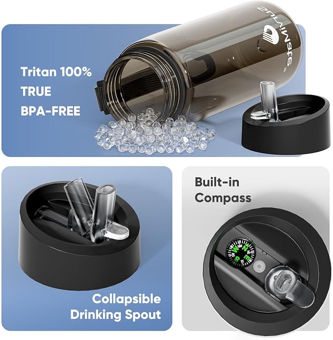 Survimate 5-Stage 0.01μm Ultra-Filtration Filtered Water Bottle, BPA-Free Material, NSF/ANSI 42 Certified, Portable Water Filter Bottle for Survival, Camping, Hiking, and Emergency Use