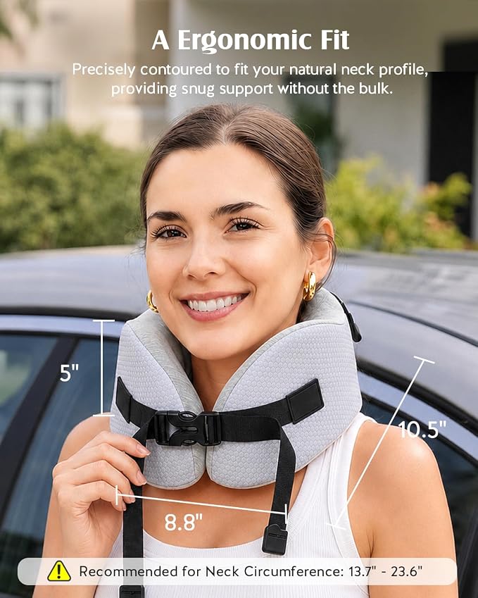 YFONG Travel Pillow for Long Flights, Patented 360° Ergonomic Sleeper Hold Head Support System with Memory Foam Neck Pillow & 3D Sleep Mask, Prevent Head Bobbing for Airplane & Road Trip, Grey