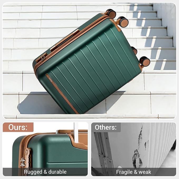 Kono 28 Inch Large Suitcase, Expandable for Long Trips, Impact-Resistant ABS+PC & Silent Wheels, Green