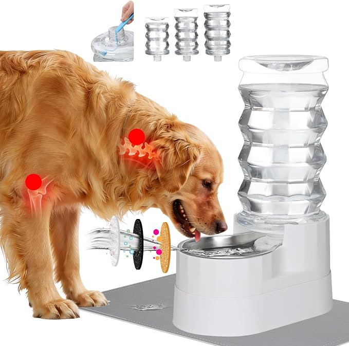 RIZZARI 8L Gravity Pet Water Dispenser with Raised Stand & Filter | Raised Stand Helps Reduce Neck Strain,Home Ready Design,Stainless Steel Bowl,Made for Large Dogs & Multi-Pet Homes