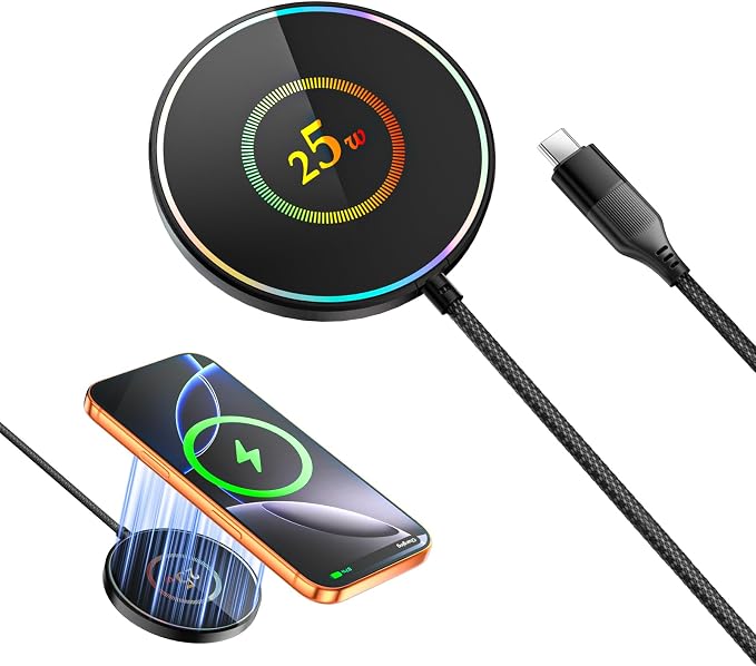 ZBF 25W Magnetic Wireless Charging Pad | USB-C for iPhone Samsung | Ultra-thin Strong Magnet,Fast Charging For Desk/Travel/Bedside/Office,Works with iPhone 17-12 & Samsung S26/S25,MagSafe