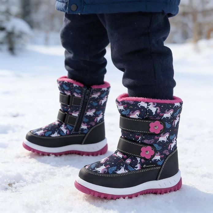 CIOR Winter Snow Boots for Boy and Girl Outdoor Waterproof with Fur Lined(Toddler/Little Kids)
