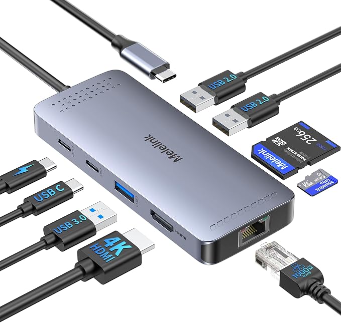 USB C Hub Ethernet, 9 in 1 USB-C to Ethernet Multiport Adapter Dongle with HDMI 4K@60Hz, 100W PD Charging, Gigabit RJ45, SD/TF Card Reader, USB A&C 3.0, USBC Dock for MacBook, Dell, Lenovo, HP