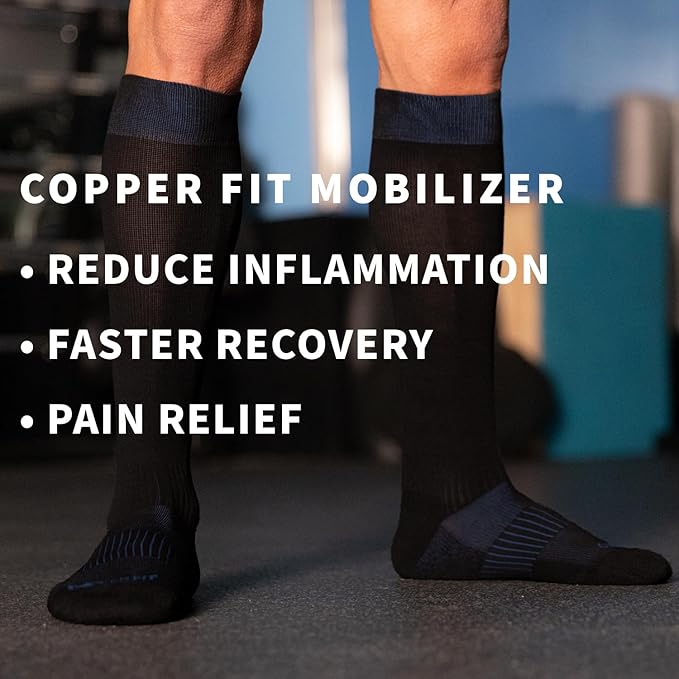 Copper Fit Mobilizer Compression Socks Easy On & Off Improves Circulation, Reduces Swelling for Men & Women, Work & Running