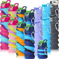 Sunnyray 14 Pack Collapsible Water Bottles Bulk with Hooks 17oz Reusable Leakproof Silicone Sport Foldable Water Bottle for Travel Camping Hiking Cycling Outdoor Party Favors(Dark Color)