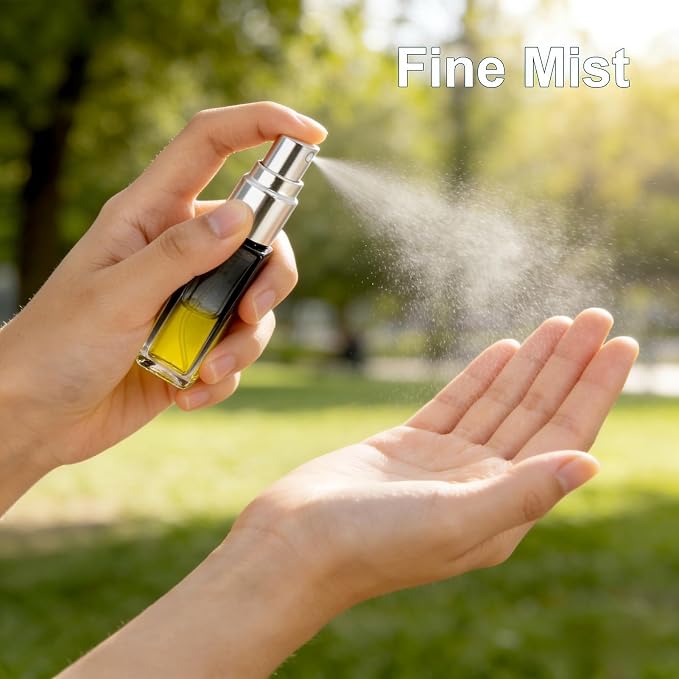 45Pcs 10mL Small Travel Spray Bottles - Leak Proof Refillable Mini Glass Spray Bottle for Essential Oils, Perfume, Skincare, Empty Gradient Square Fine Mist Container with Silver Lid