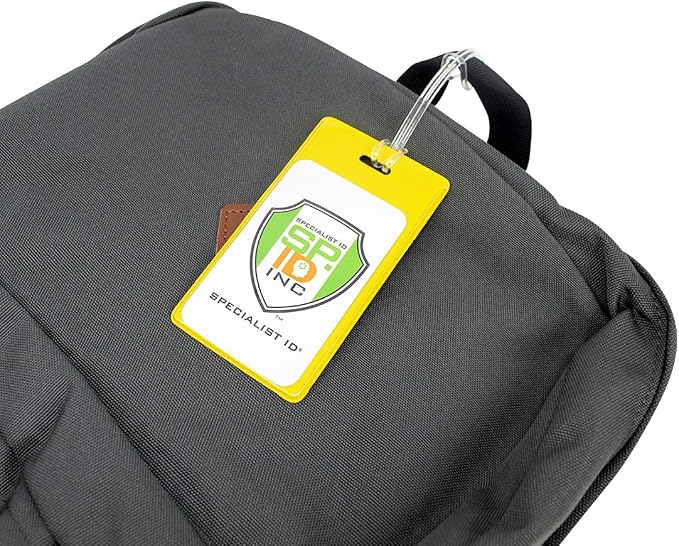 Bulk 25 Pack - Bright Backpack ID Luggage Tags for Student Identification Cards - School Name Badge Holder for Backpacks - Business Card Size with Clear Insert Window by Specialist ID (Yellow)