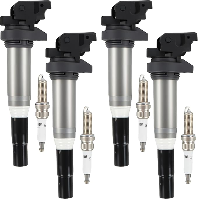 4PCS UF598 Ignition Coils + 4PCS Iridium Spark Plugs Ignition Coils Pack Fits for 2007-2013 Cooper, 2011-2016 Cooper Countryman, 2013-2016 Cooper Paceman 1.6L, Coil Pack Set Aftermarket Parts