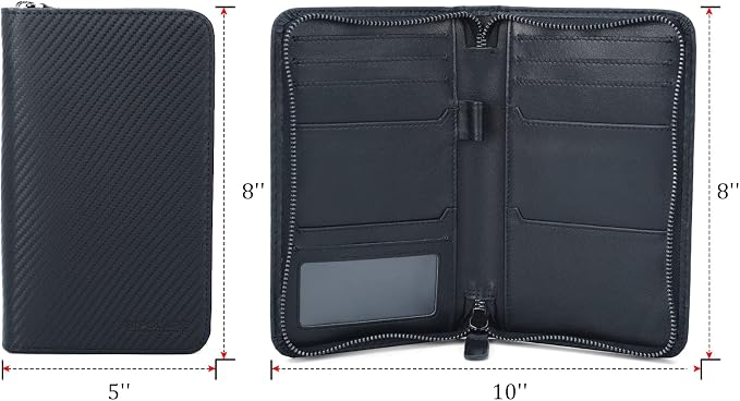 Polare Full Grain Leather Passport Holder Cover Case for Men RFID Blocking Travel Wallet Holds 4 Passports (Carbon Black)