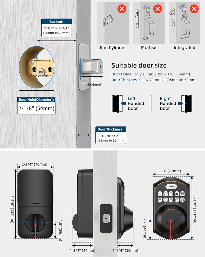 TEEHO TE001 Keyless Entry Door Lock with Keypad - Smart Deadbolt Lock for Front Door with 2 Keys - Auto Lock - Easy Installation - Oil-Rubbed Bronze