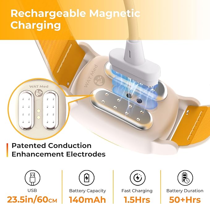 EmeTerm Explore for Kids FDA-Cleared Anti-Nausea Wristband IP68 Waterproof Morning Motion Sickness Relief Band Rechargeable Classic Strap Design Drug Free Non-drowsy Without Side Effects Sunny Yellow