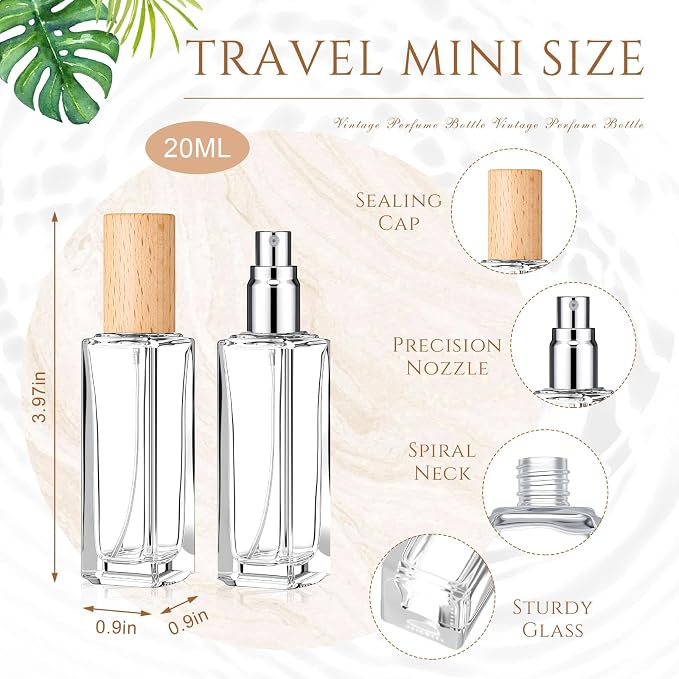 Domensi 20 Pcs 10/15/20/30 ml Perfume Travel Refillable Glass Bottles Spray Bottle Perfume Atomizer for Cologne Dispenser Leak-proof Fragrance Bottles Atomizer Pump Kit (20 ml,Light Wood Color)