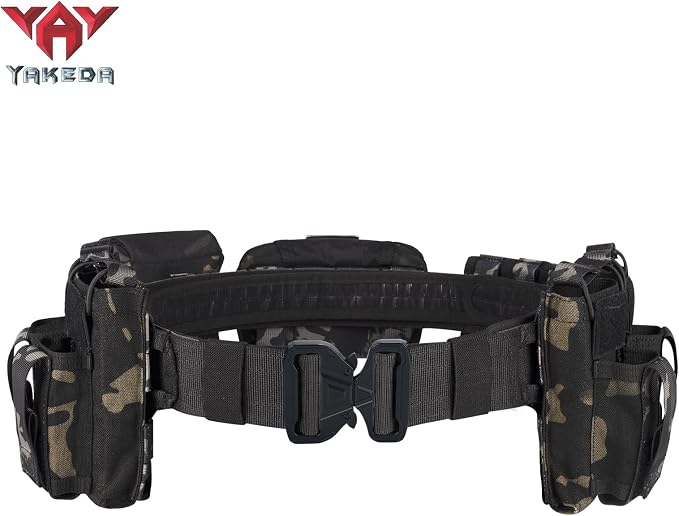 YAKEDA Tactical Battle Belts for Men- Quick Release Trigger Airsoft Belt Heavy Duty Belts with Pouches 7 PCS