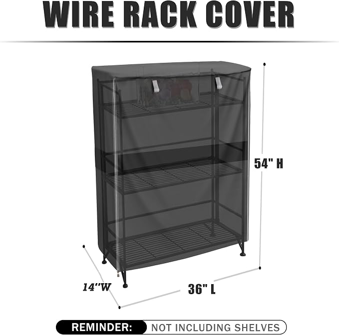 Heavy Duty 600D Wire Shelving Cover 36" x 14" x 54" - Grey Storage Rack Protector - Modern Fabric Shroud for Pantry, Laundry Room, and Basement