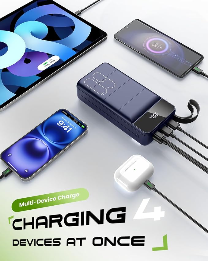 Nuxgal Power 60000mAh high-Capacity Fast-Charging Power Bank, Multiple Output Ports, Digital Battery Level Display, Multi-Functional Outdoor Camping Power Bank, Compatible with Multiple Devices
