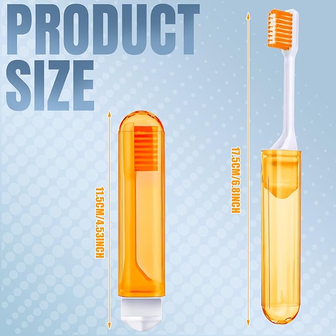 Patelai 4 Pieces Travel Toothbrush Set, Travel Size Toiletries, Soft Bristle Mini Foldable Tooth Brush with Case, Individually Wrapped Small Portable Toothbrush for Camping Home (Honey Color)