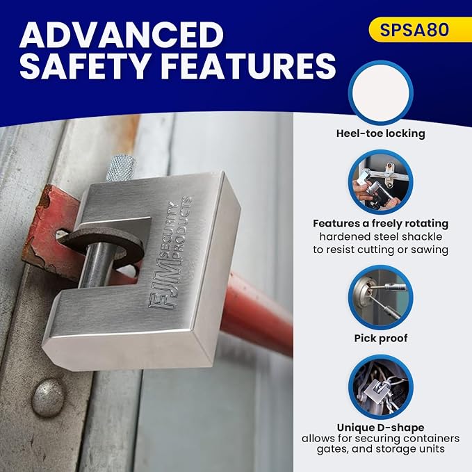 FJM Security SPSA80-KD 3-1/8" Triple Chrome Plated D-Shaped Security Padlock, Keyed Different