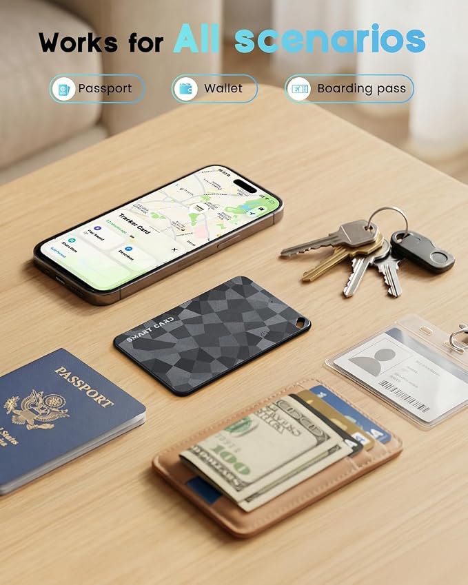 (4 Pack) 2026 Wallet Tracker Card (iOS and Android) Slim Tracking Card, 6-12 Years Battery Bluetooth Smart Card, Work with Apple Find My & Google Find Hub, GPS Locator for Passports, Keys, Backpack