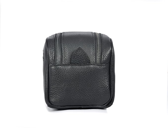 10" Premium Leather Toiletry Travel Pouch With Waterproof Lining | King-Size Handcrafted Vintage Dopp kit By Aaron Leather Goods (Jade Black)
