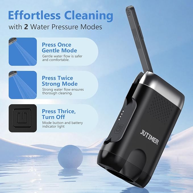 Portable Electric Rechargeable Bidet 380 ml, Portable Postpartum Bidet for 1100 mAh, 2 Pressure Modes for Men and Women, Grey