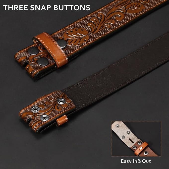 SANSTHS 3 Pack Western Belts for Men Woman without Buckle, Cowgirl Cowboy Belt for Buckle Western Leather Belt for Jeans