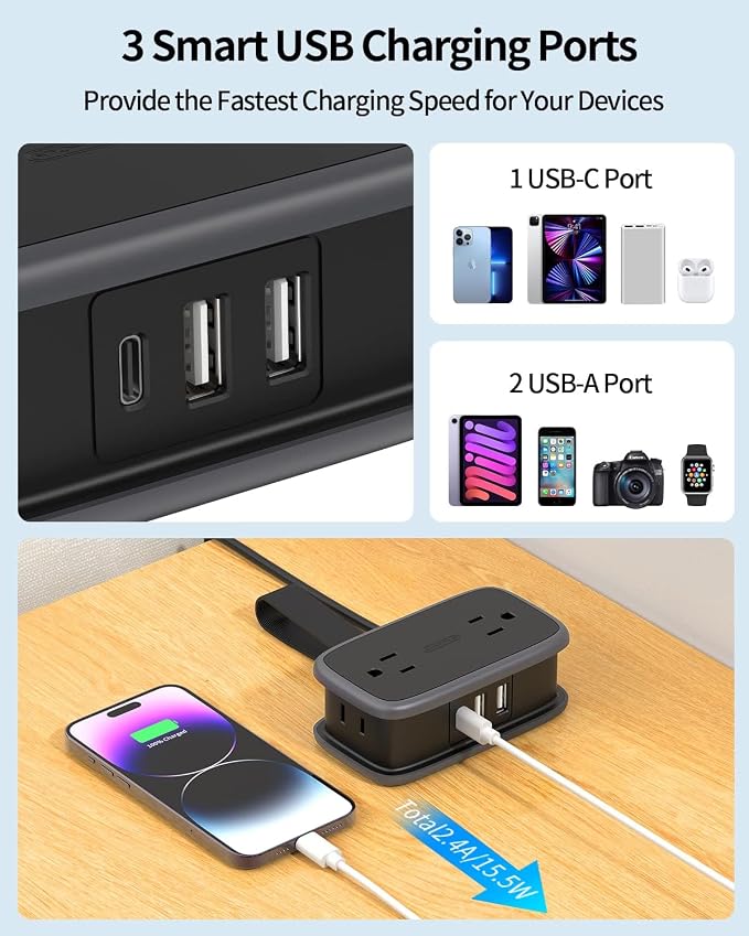 Travel Power Strip with USB Ports, NTONPOWER 4ft Flat Plug Wrapped Around Short Extension Cord with 4 Outlets 3 USB Ports, Compact for Cruise Travel Essential Hotel Home Office, Black