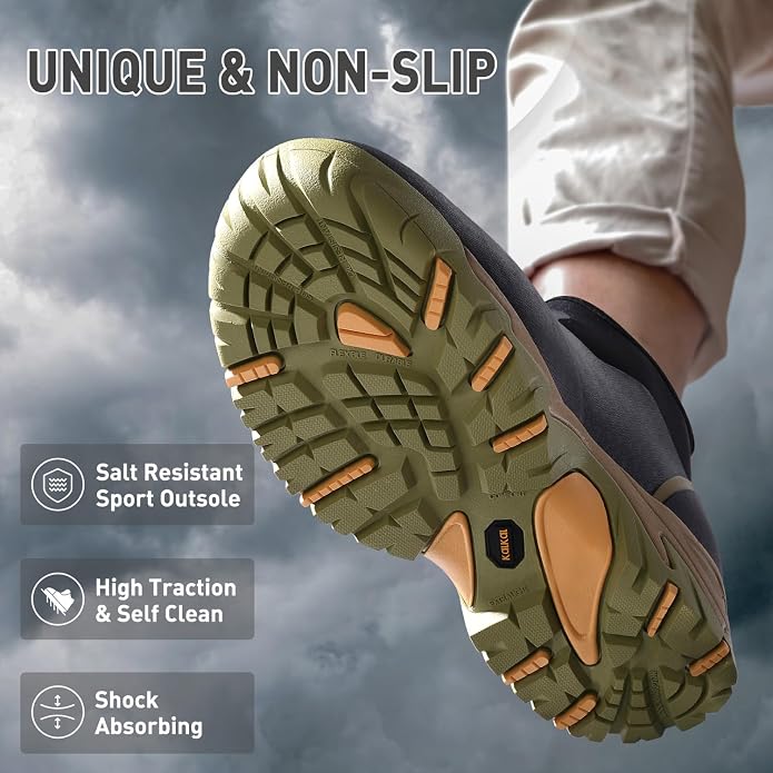 Kalkal Men's Rubber Boots, Waterproof Ankle Rain Boots, Insulated Working Booties with Comfortable Sports Sole, Outdoor Mud Boots for Yard Chore