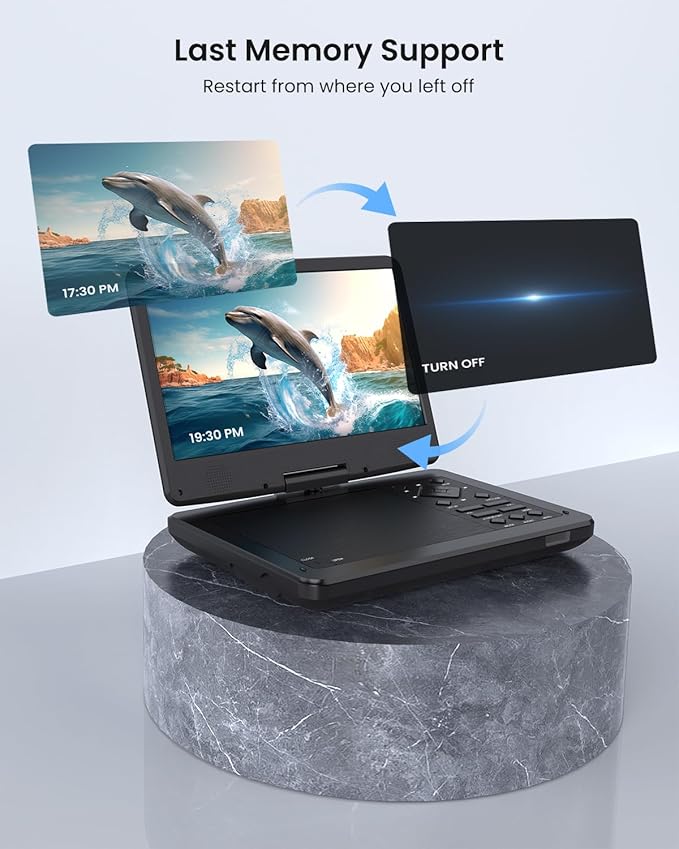 12.5" Portable DVD Player with10.1 HD IPS Screen for Kids,Car DVD Player with Headrest Mount, 360° RF Remote Control, 2 Earphone Jacks, 5h Battery, Support CD/DVD/SD Card/USB，Region Free [Black]