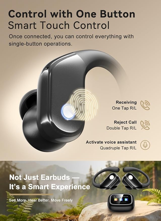jaddsa Wireless Earbuds, Bluetooth 5.4 Sport Headphones with Smart Charging Case, ENC Noise Cancelling, Ear Buds with IPX7 Waterproof & Bass Stereo Sound for iOS, Android – Mattle Black