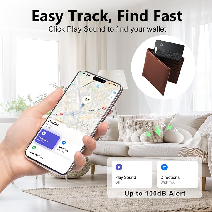 Ultra-Thin Wallet Tracker Card(iOS Only), Bluetooth Tracker Smart Card for Apple Find My iPhone Wallet GPS Tracker, Supports Wireless Charging, 10 Years Battery for Luggage, Wallets, Backpacks, Keys
