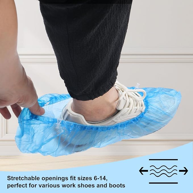 LYSHIYI 200 Pcs Disposable Shoe Covers for Shoe Cover Dispenser, Non-Slip T-Buckle Boot Covers, 15-20'' Adjustable Size for US Men’s Shoe Sizes 6-14
