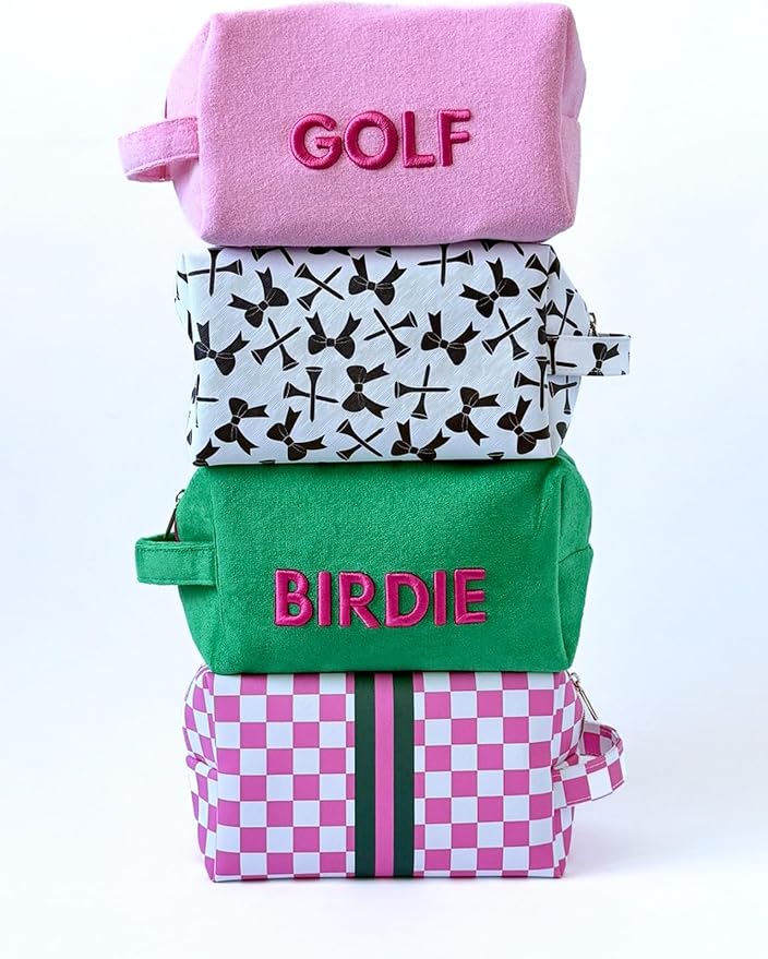 Sassy Caddy Pink Terry Cloth “GOLF” Pouch – Soft Terry Accessory Bag for Women Golfers | Water-Resistant Interior for Sunscreen & Makeup | Stylish Golf Gift for Ladies