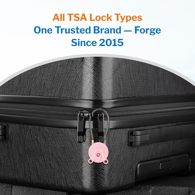 FORGE TSA Approved Luggage Locks, Keyed Alike TSA006 Dimple Key Travel Lock with Zinc Alloy Metal Body, Secure Cable Lock for Suitcase, Backpack, Gym Bags. 2 Pink Locks