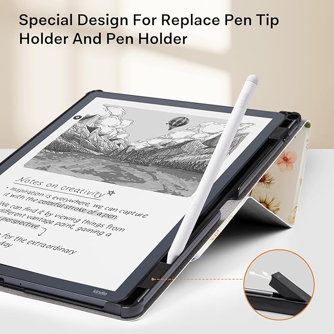 CoBak Case for 11" Kindle Scribe 3rd Generation 2025, Kindle Scribe Colorsoft with Two Viewing Angles - All New PU Leather Cover with Auto Sleep Wake, Pen Holder. AntiqueFloralia