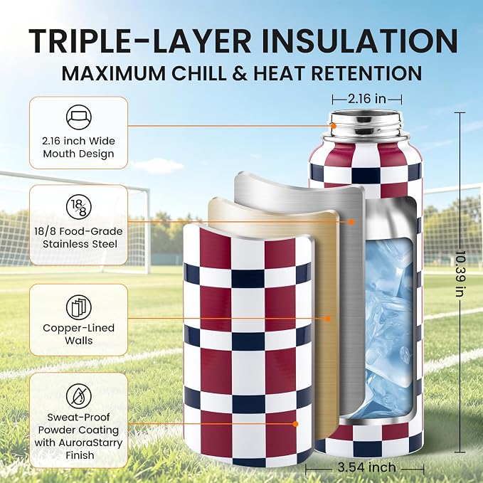 RAYMYLO 2026 Soccer Biggest Event Edition Insulated Water Bottle 40 oz, Nation Flag Design, Best Souvenir & Gift for World Soccer Lover, Vacuum Stainless Steel (Cold for 36Hrs), Leak Proof & Non-BPA
