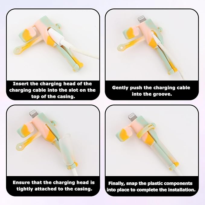 4PCS (2 Sets) Charger Cable Protector - Silicone Non-Slip Cord Saver Compatible with Lightning & USB-C Type-C Cables, 2-in-1 Dustproof Organizer and Protection, Multicolor Wire Protector for Home