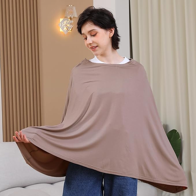 Seejoy Multi-use Nursing Cover for Breastfeeding, 360°Full Coverage Nursing Poncho, Rayon Soft & Breathable Breastfeeding Cover up (Smooth Rayon, Mocha)
