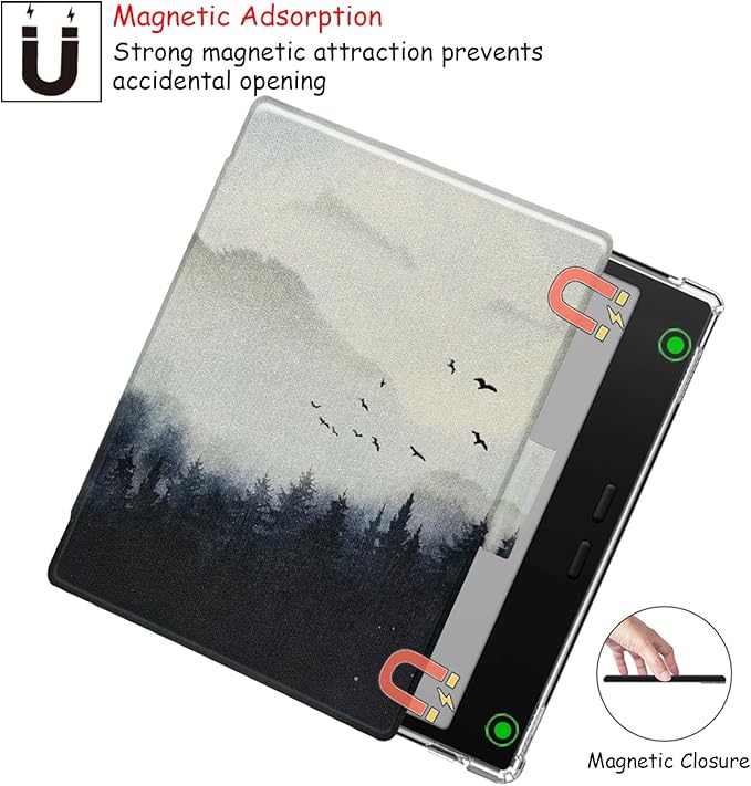 Pen Holder Case for Onyx Boox Go Color 7 (Gen 1/2, 2024/2025) / Boox Go 7 Ultra-Thin Enhanced Auto Sleep/Wake Cover with Transparent TPU Back & Magnetic Closure (Misty Forest)