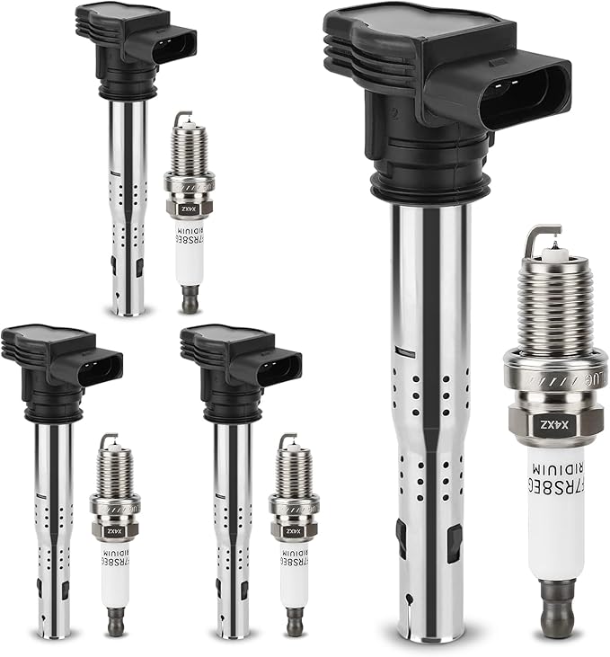 UF575 Ignition Coil & 1675 Double Iridium Spark Plug for Audi A3 A4 A5 A6 Q5 R8 TT RS4 RS5/Volkswagen Jetta Passat Tiguan Beetle CC Golf GTI Replaces# C1627 07K905715F E1075